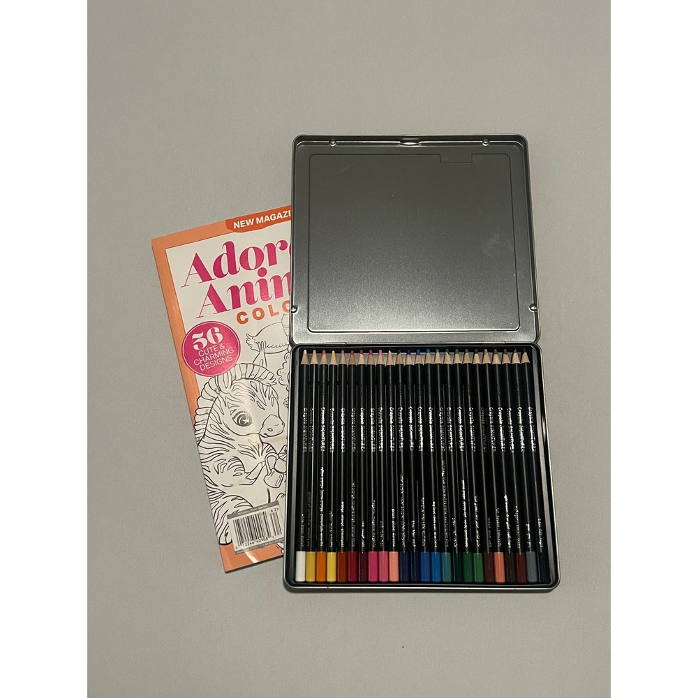 Crayola Signature 24ct Colored Pencils in Tin & Adorable Animals Coloring Book